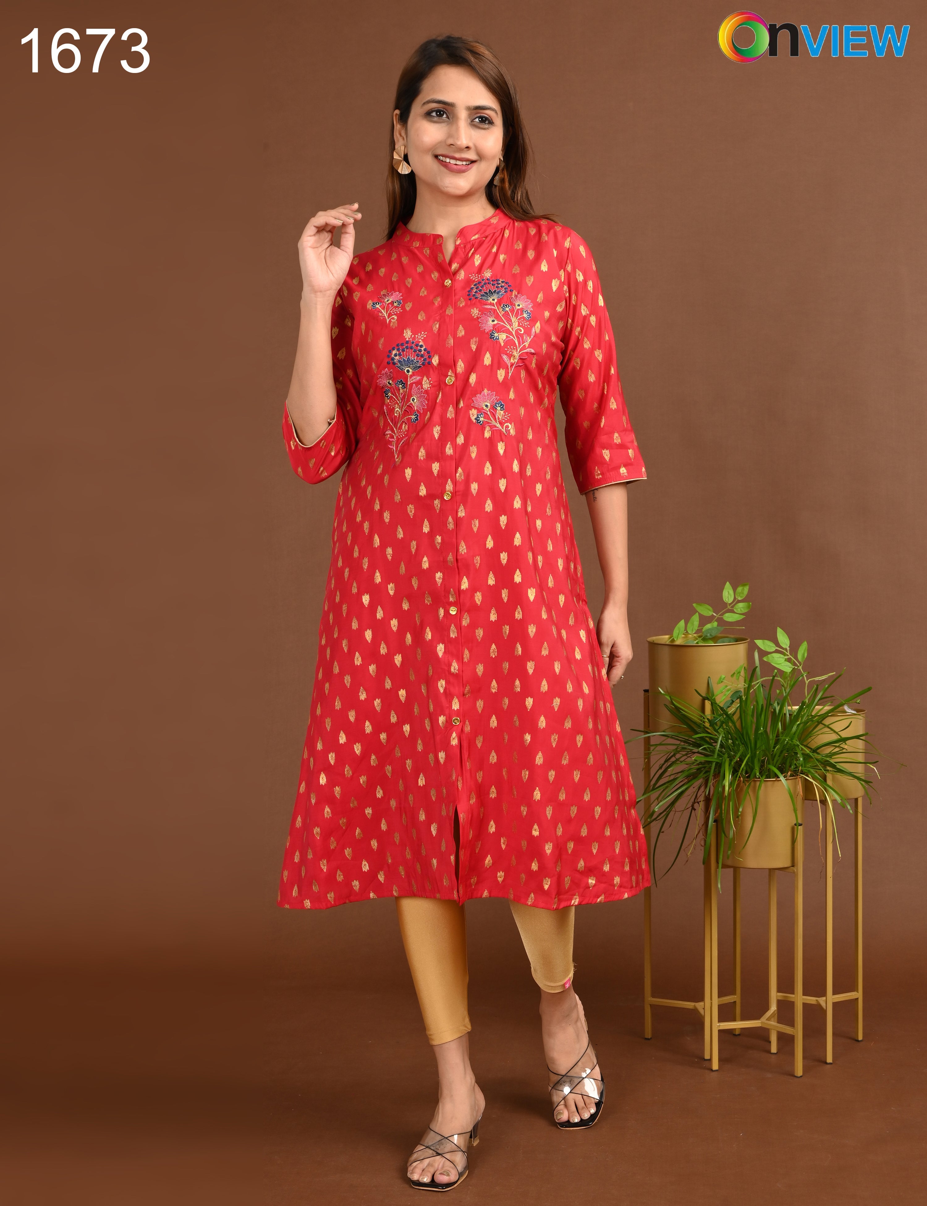 ONVIEW | 1673 | SILK A LINE SIDE OPEN WITH EMBROIDERY