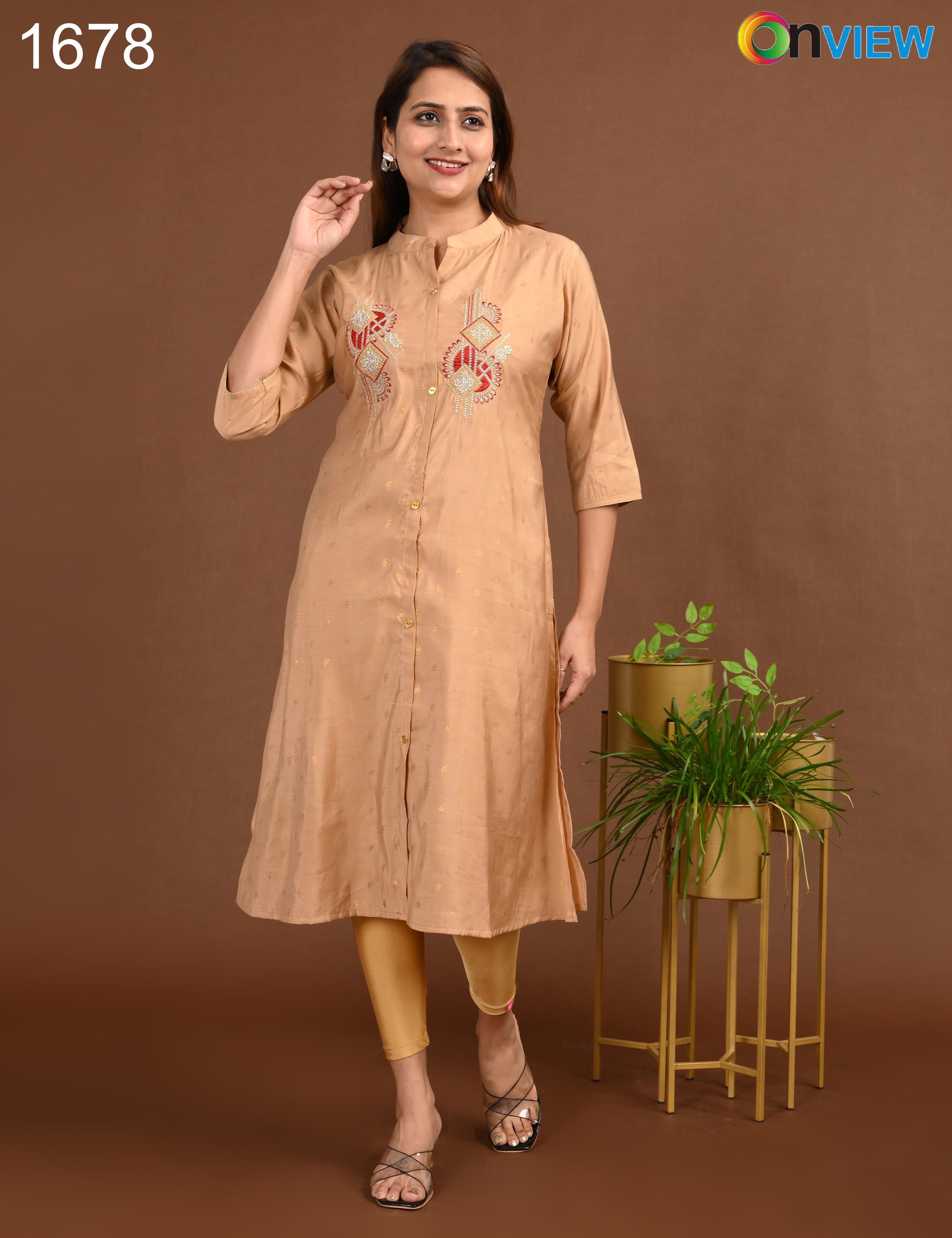 ONVIEW | 1678 | SILK A LINE SIDE OPEN WITH EMBROIDERY